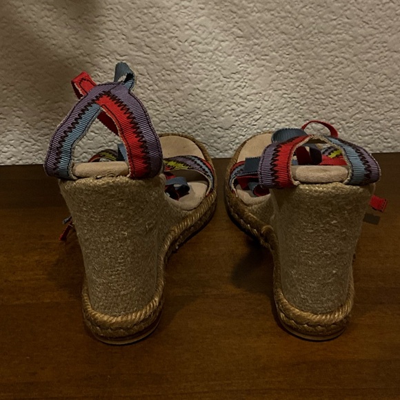 MARC JACOBS MULTICOLOR TAFFITA TIE GROSGRAIN ESPADRILLE WEDGE SANDALS - Picture 5 of 6